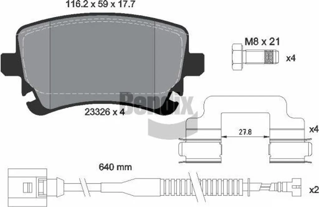 Plaquettes de frein BENDIX BPD1566 OE 3D0698451 pour VW Phaeton arrière