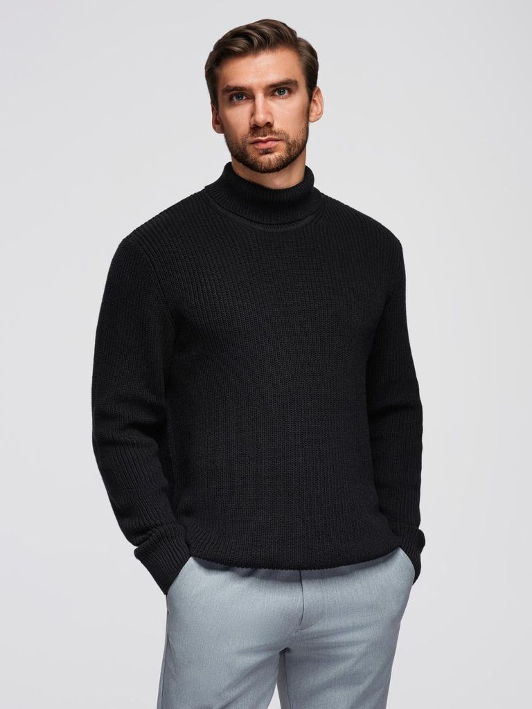 Ombre Klassischer Herrenpullover mit Rollkragen aus Baumwolle schwarz L