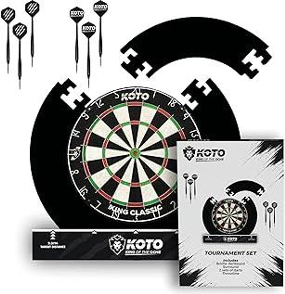 KOTO - Tournament Dartscheibe Set, inkl. Surround, 2 Sätze 23 Gramm Darts, Halterung Dartscheibe & Dart Oche