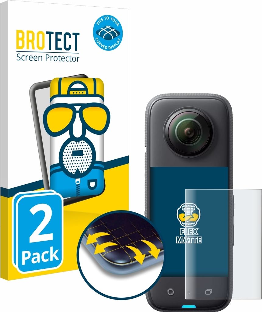 2x BROTECT Fullscreen Schutzfolie für Insta360 X3 Displayschutz Folie Fullcover Matt Entspiegelungsfolie