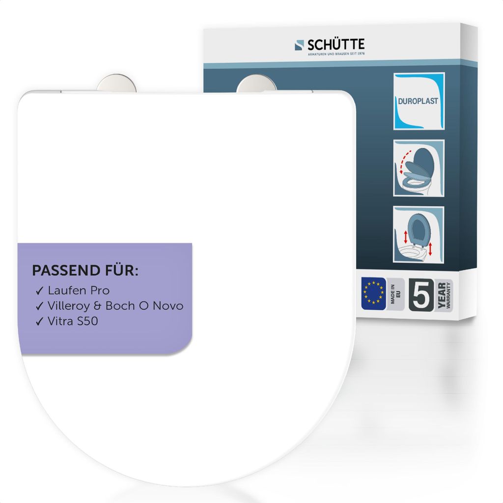 SCHÜTTE Duroplast WC-Sitz passend für Laufen PRO, Villeroy & Boch O NOVO, Vitra S50, weiß