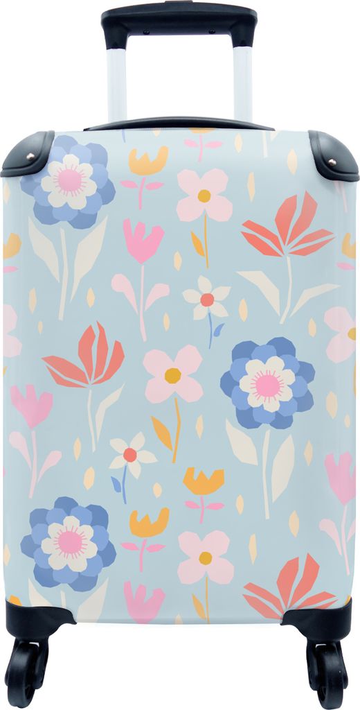 MuchoWow MuchoWow Koffer Handgepäck Trolley Rollkoffer Kleine Reisekoffer mit 4 Rollen - Blumen - Pflanzen - Muster - Cabin Size < 55x40x23 cm...