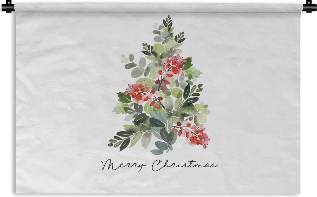 MuchoWow Wandteppich Wandbehang Weihnachtsbaum - Aquarell - Zitat 120x80 cm Tapisserie Dekoration Wandtuch - Wanddekorationen - Wandtücher