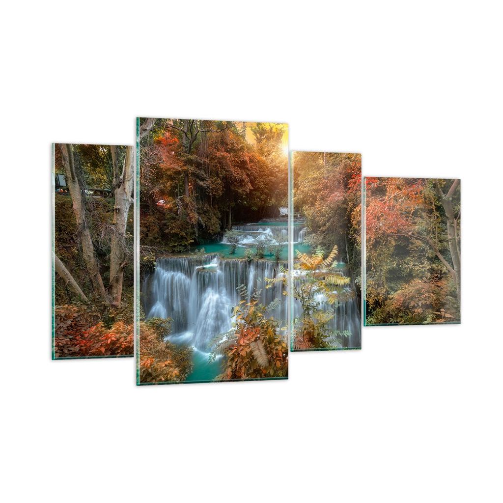 Bilder auf glas - Park Wasserfall Wasser - 120x70cm - Glasbilder - Wandbilder - Kunstdruck - zum Aufhängen bereit - Wanddekoration aus Glas - Glas...