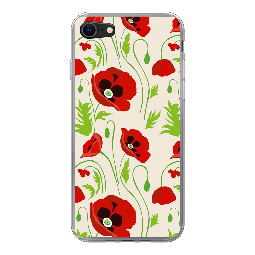 MuchoWow Handyhülle Schutzhülle Hülle für iPhone SE 2022 Blumen - Mohn - Muster Silikon Softcase Handy Hülle - Schutzhülle