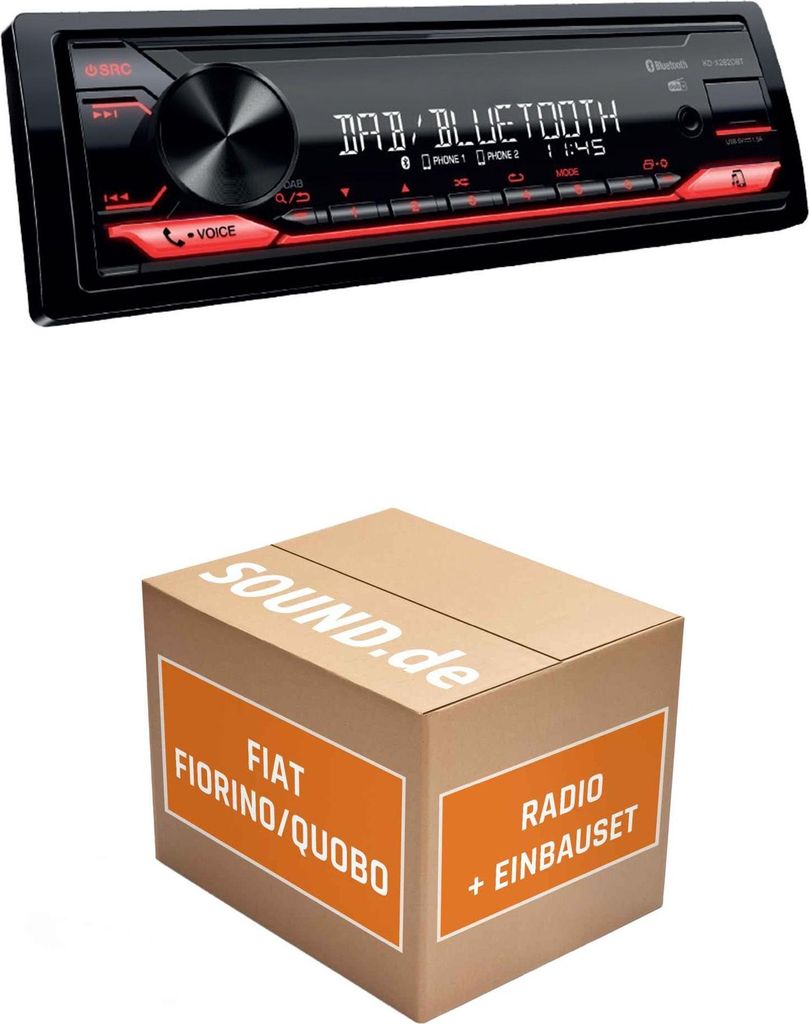 Autoradio Einbaupaket JVC KD-X282DBT passend für Fiat Fiorino 225 + Blaupunkt / Delphi Schwarz | Bluetooth: Telefonieren & Audiostreaming