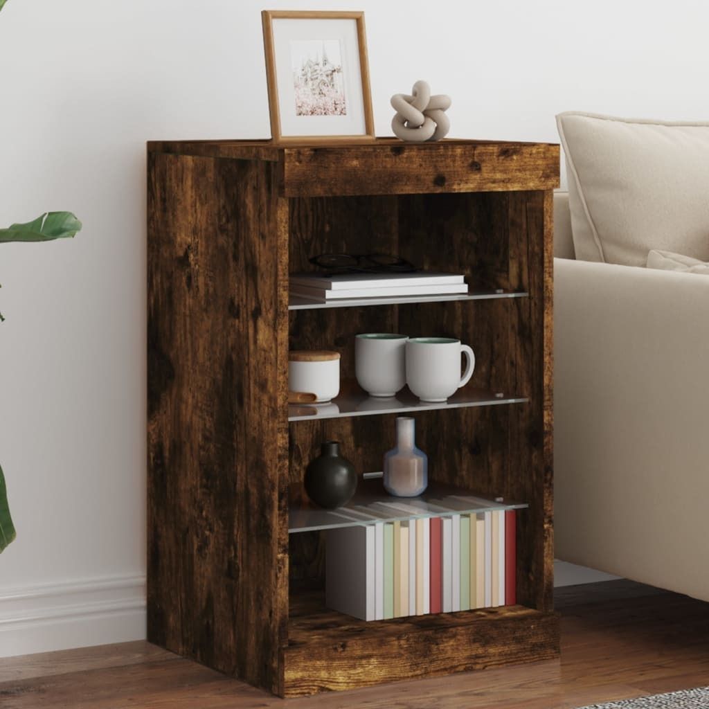 Ankonbej Sideboard mit LED-Leuchten Räuchereiche 41x37x67 cm