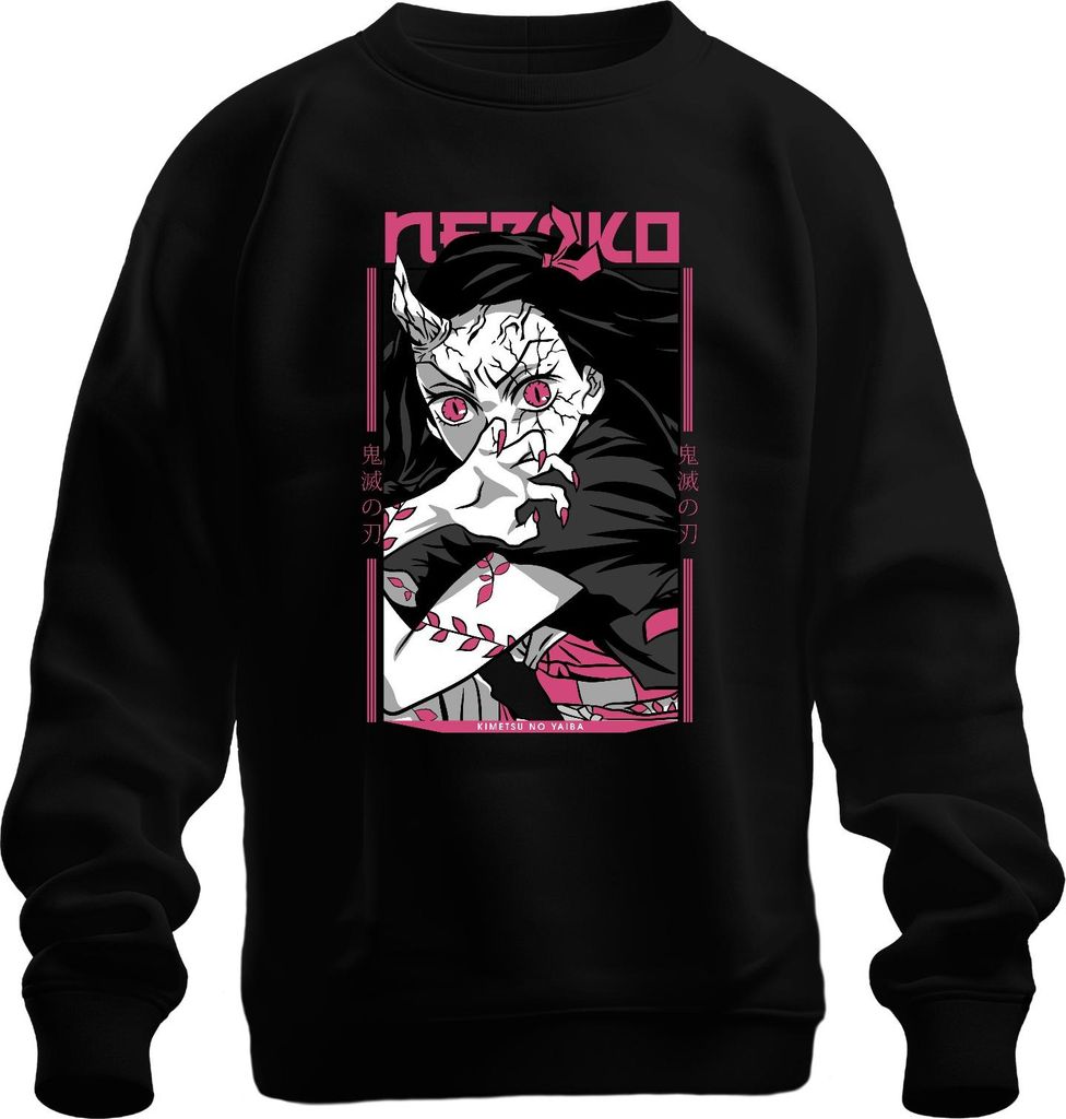 Nezuko Dämonenmädchen Hörner rosa Augen Krallen Anime Geschenk Uni Sweatshirt Pullover, Schwarz, XL