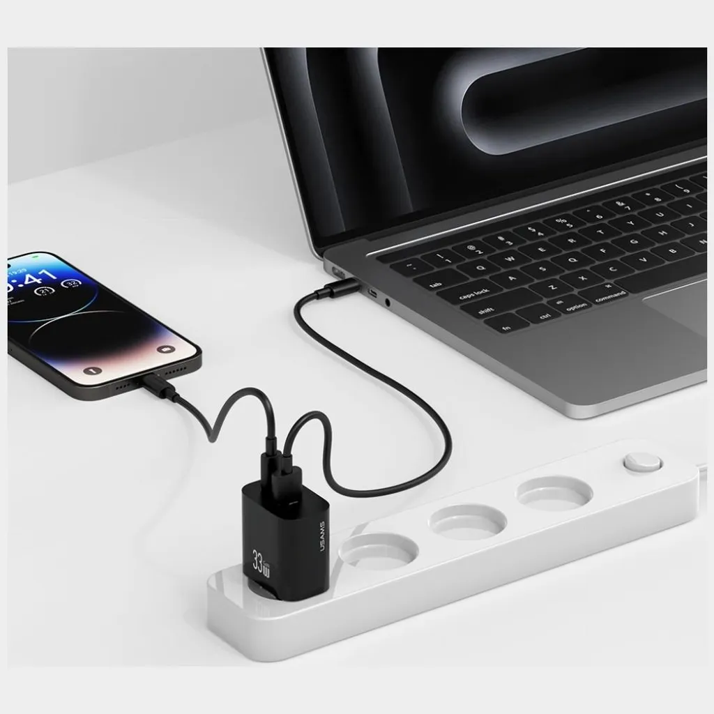 Caricabatterie Usams CC317 T65 33W: Ricarica Rapida USB-C e USB-A Nero - 6