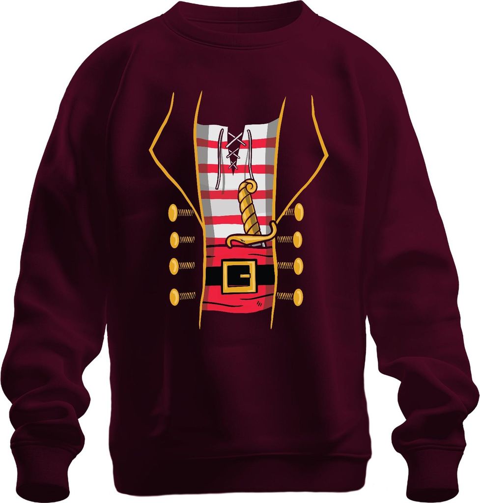 Pirat Korsar Säbel Gürtel gestreift Knöpfe Karneval Vintage Uni Sweatshirt Pullover, Burgundy, M