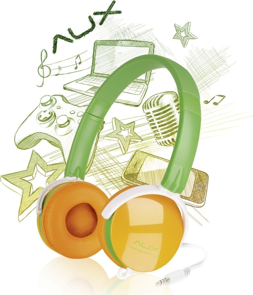 AUX - Draadloze stereo-koptelefoon, groen/oranje Productafbeelding 