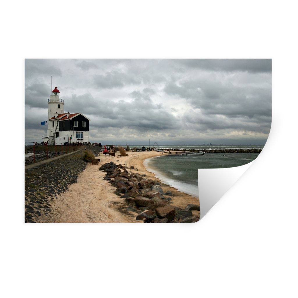 MuchoWow Wandtattoo Wandsticker Wandaufkleber Kalter Strand und alter Leuchtturm 90x60 cm Selbstklebend und Repositionierbar - Aufkleber