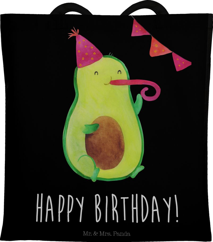 Mr. & Mrs. Panda Tote Bag Avocado Geburtstag - Schwarz - Geschenk, Jutebeutel, Happy Birthday, Laptoptasche, Alles Gute, Büchertasche, Schultasche...
