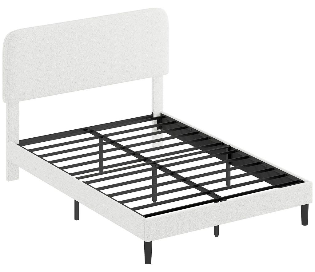 Einzelbettgestell mit Teddy-Fleece-gepolstertem Kopfteil, Metallbettgestell, einfache Montage, Weiß