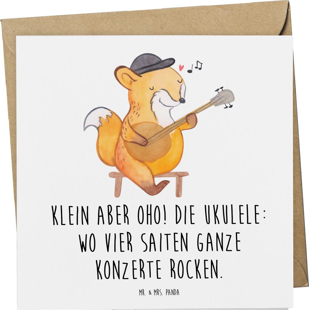 Mr. & Mrs. Panda Klappkarte Ukulele Magie - Weiß - Geschenk, Musikinstrument, Glückwunschkarte, Instrument, Hawaii, faltkarte, Musiker, Lieder, G...