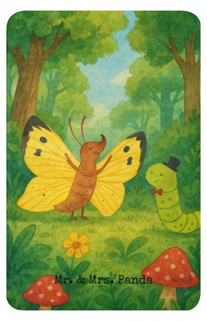 Mr. & Mrs. Panda Tagesdecke Raupe Schmetterling Design 100 x 150 cm - Weiß - Geschenk, Schmusedecke, Hut, Zitronenfalter, Decke, Lustige Sprüche,...