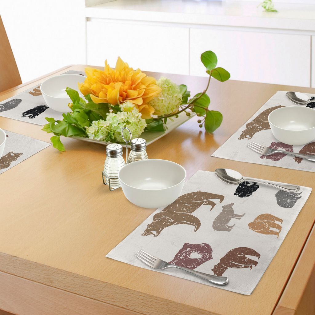 ABAKUHAUS Bär Platzmatten, Verschiedene Bären mit Grunge Design Knurren Tierporträts Silhouetten Retro-Stil, Tiscjdeco aus Farbfesten Stoff für...
