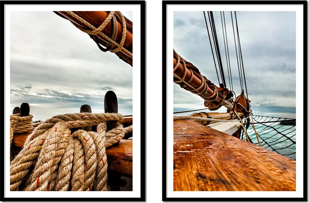Tableau encadré diptyque de mer 53x73cm yacht peinture moderne P2138