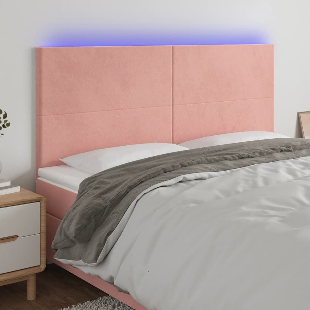 vidaXL LED Kopfteil Rosa 160x5x118/128 cm Samt - LED Kopfteil - LED Kopfteile - Kopfteil - Bett-Kopfteil
