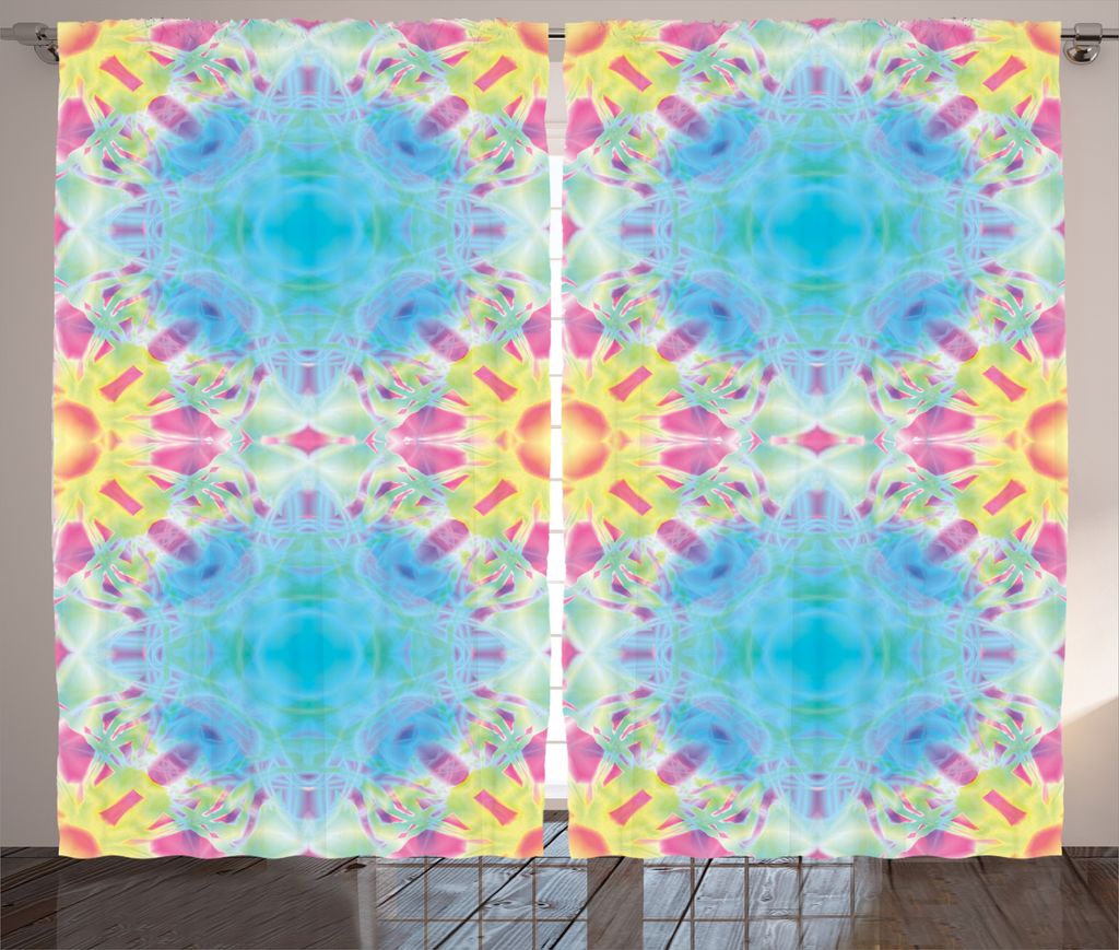 ABAKUHAUS Stoff Rustikaler Gardine, Kaleidoskopisches Design, Schlafzimmer Kräuselband Vorhang mit Schlaufen und Haken, 280 x 225 cm, Rosa Blau