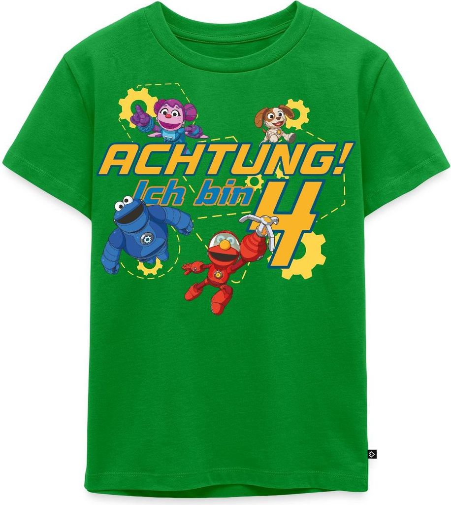 Spreadshirt Mecha Builders Kinderhelden Team Achtung Ich Bin 4 Kinder Premium T-Shirt, 122/128 (6 Jahre), Grün