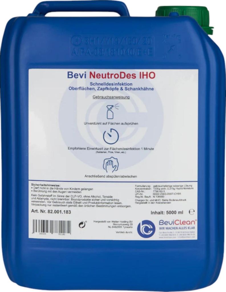 Bevi NeutroDes IHO Schnelldesinfektion Zapfhähne Zapfköpfe 5 Liter Kanister