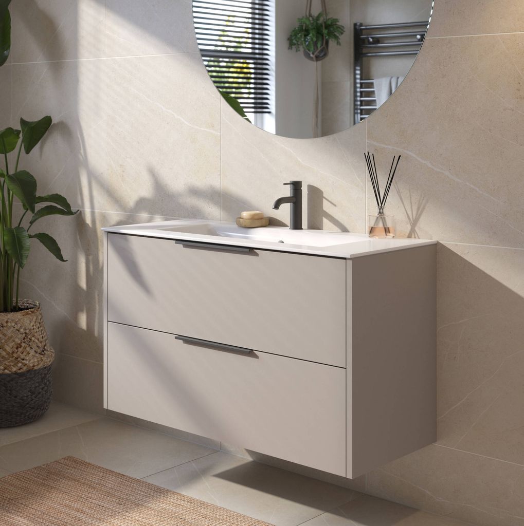 Saqu Lima Badezimmermöbel Keramik Waschtisch mit Unterschrank 101x46 cm