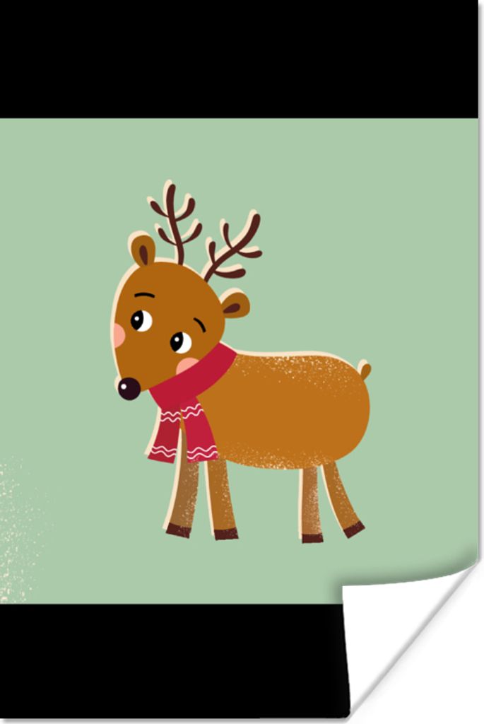 MuchoWow Poster Rentier - Weihnachten - Winter - Grün 40x60 cm - Plakate für die Wand - Poster Babyzimmer