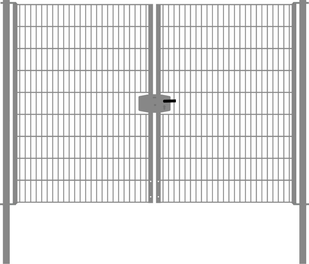 Drahtgittertor 2-flügelig, Durchgangslichte: 264 cm, Gesamtbreite inkl. Pfosten: 276 cm - Ausführung: verzinkt, Höhe: 183 cm