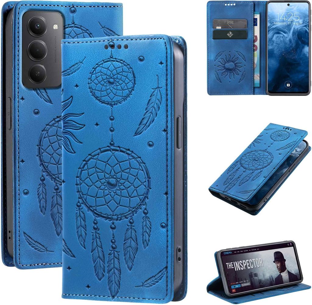 Handyhülle für Xiaomi Redmi 15 / 15 5G RFID Schutz Klapphülle Case Cover Blumen Design Traumfänger Schutzhülle Farbe: Blau