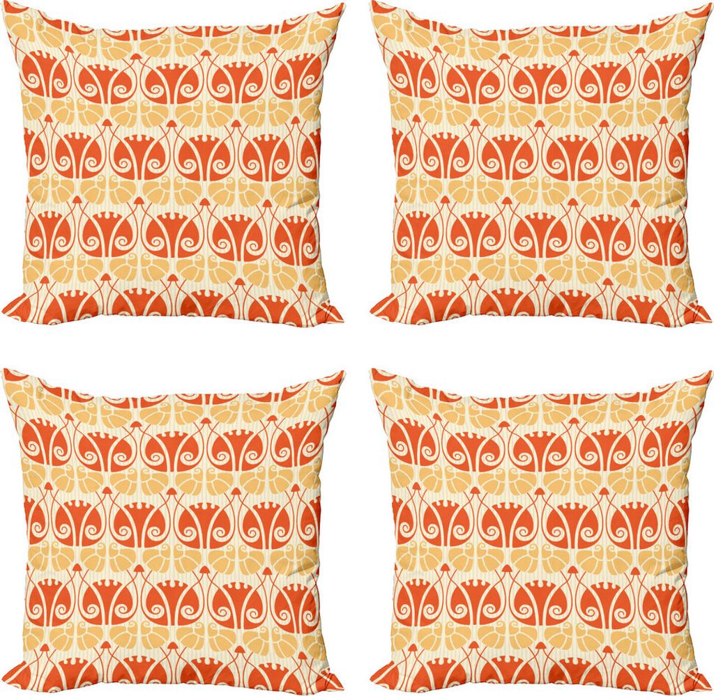 ABAKUHAUS Jugendstil Kissenbezug Set (4 Stück), moderne Mushroom, Moderner Doppelseitiger Digitaldruck, 50 cm x 50 cm, Orange Senf-Gelb