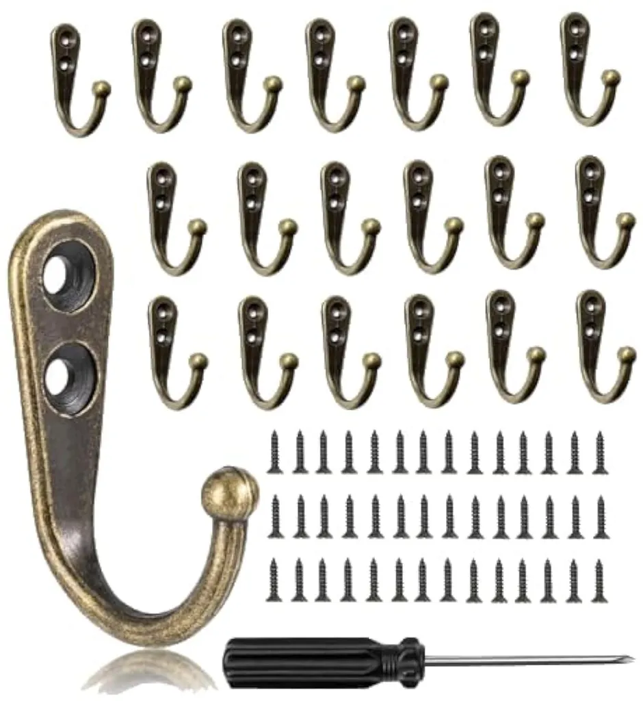 Patères murales vintage en métal bronze lot de 20 pour porte et entrée