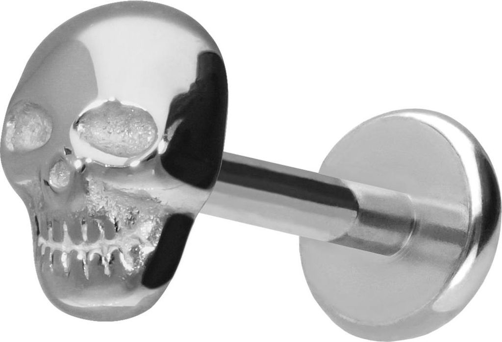 Ohrpiercing, Nasenpiercing Titan Labret mit Push Fit TOTENKOPF Silber Stablänge: 10mm | Stabstärke: 1mm