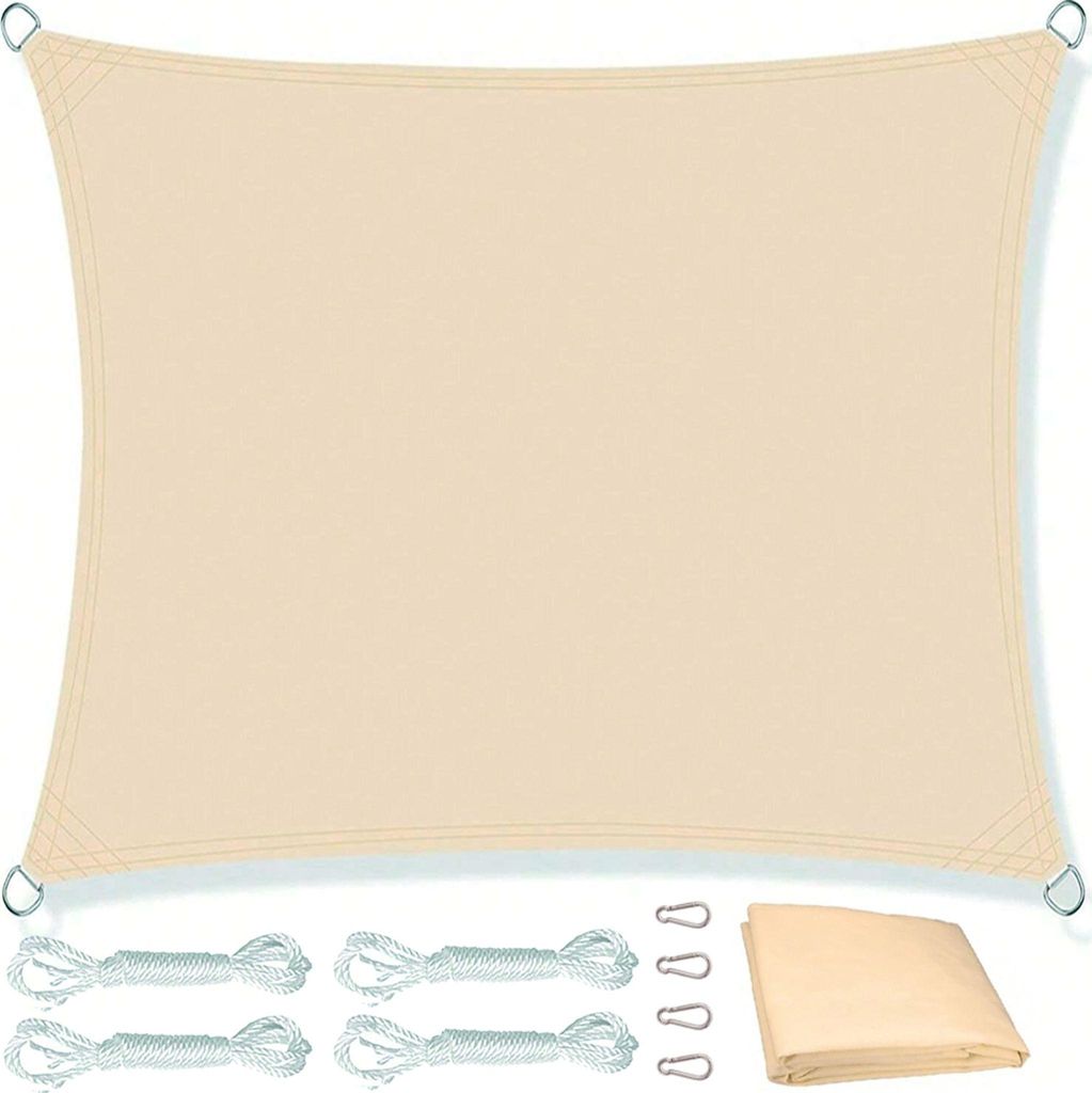 Kanwod Sonnensegel 4x4m wasserdicht, Seilspannmarkise für Balkon und Terrasse, UV-Schutz, inkl Befestigungsseile, beige