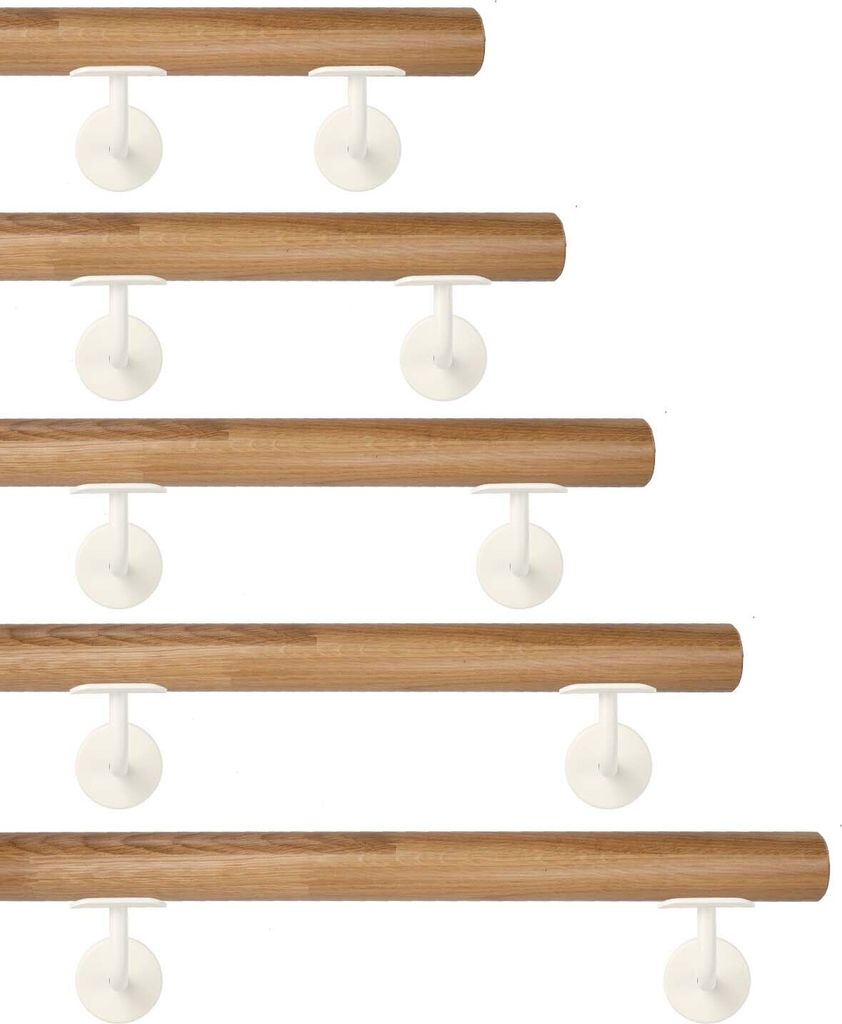 TIBU Eiche keilgezinkt Holz Handlauf Geländer 0,3m - 6m, Länge 90 cm und 2 Edelstahl Halter Weiss