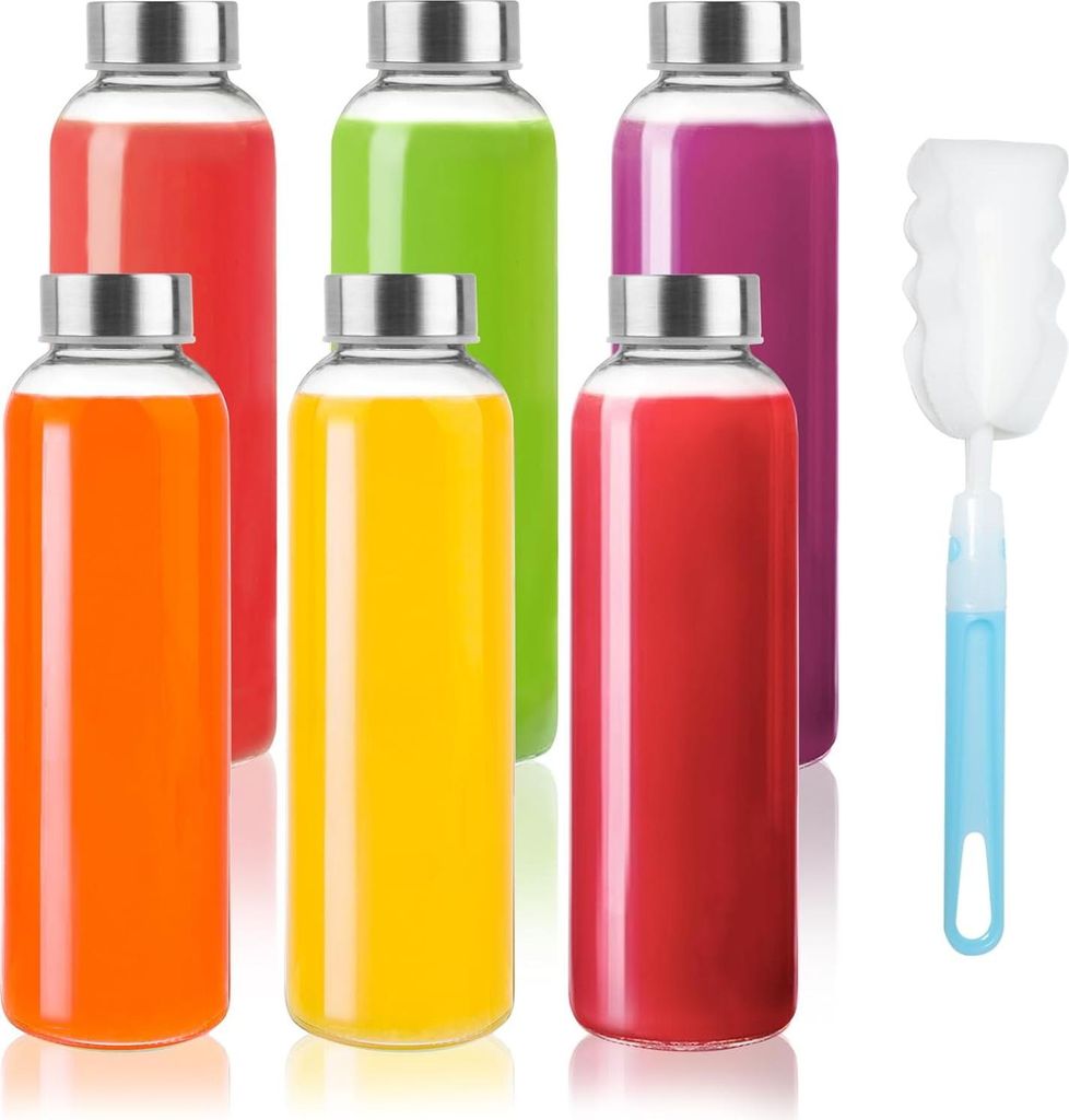 6er-Pack Glaswasserflaschen, 16 oz klare Glasflaschen mit Edelstahldeckel, wiederverwendbare Glastrinkflaschen mit Verschlüssen, Saftflaschen zum ...