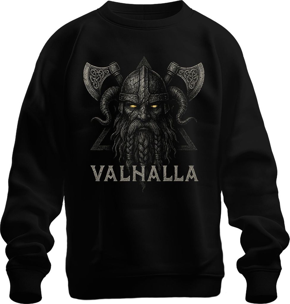 Valhalla Wikinger Krieger Odin Axt Nordisch Mythologie Berserker Uni Sweatshirt Pullover, Schwarz, S