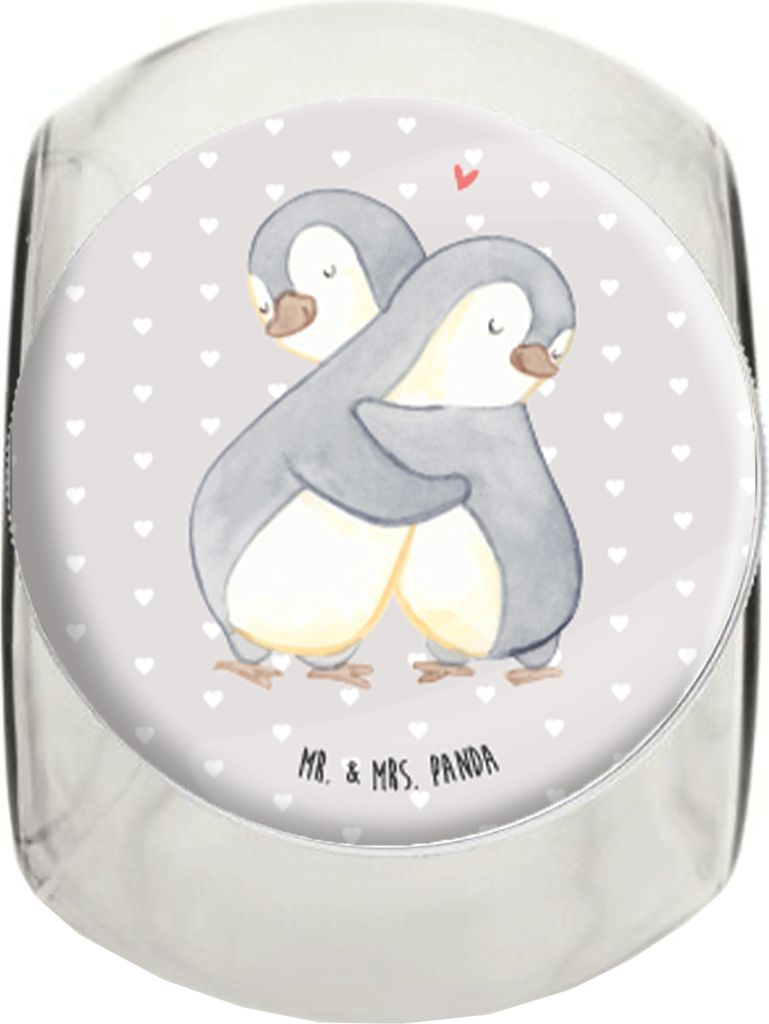 Mr. & Mrs. Panda Bonboniere Pinguine Kuscheln XL 2000ml - Grau Pastell - Geschenk, Hochzeitstag, Jahrestag, Valentinstag, Vorratsbehälter, für Fr...