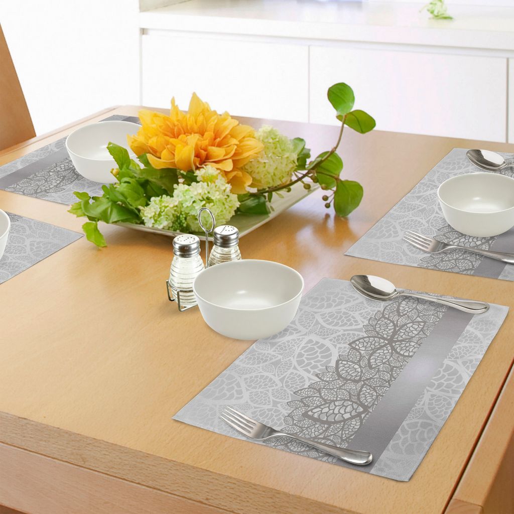 ABAKUHAUS Grau Platzmatten, Spitze inspiriert Blumenmotive Braut Zusammensetzung stilisierte Blätter Hochzeit Thema, Tiscjdeco aus Farbfesten Stof...
