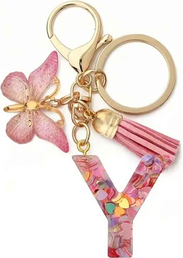 Personalisierbarer Alphabet Schlüsselanhänger - Buchstabe Y in Rosa/Gold KP30356