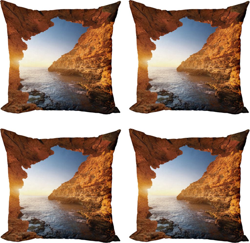ABAKUHAUS Strand Kissenbezug Set (4 Stück), Sunset Pacific Paradise, Moderner Doppelseitiger Digitaldruck, 50 cm x 50 cm, Creme Blau