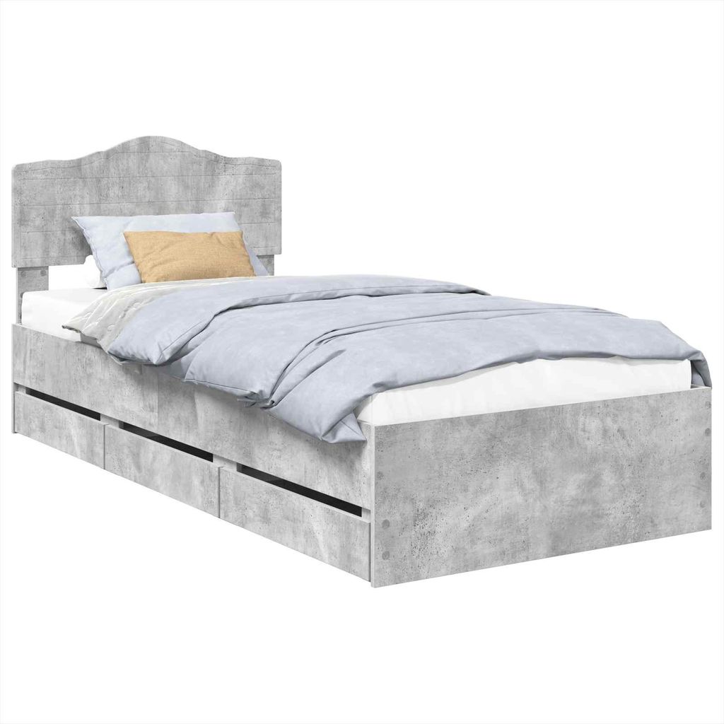 Bettrahmen mit Kopfteil Beton Grau 75 x 190 cm Ingenieurs Holz