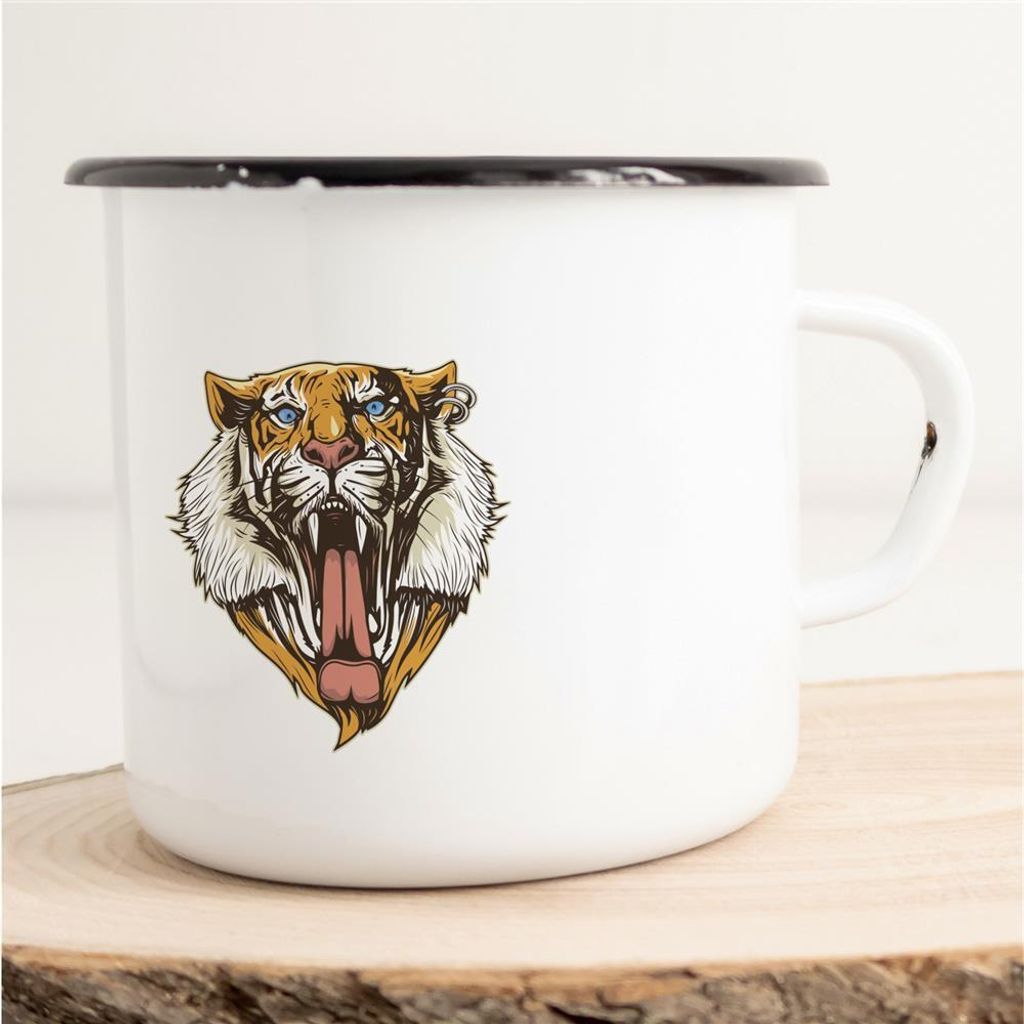 Huuraa Emaille Tasse Böser Tiger Piercing Geschenk Kaffeebecher Vintage 300ml Böser Tiger Piercing Präsent