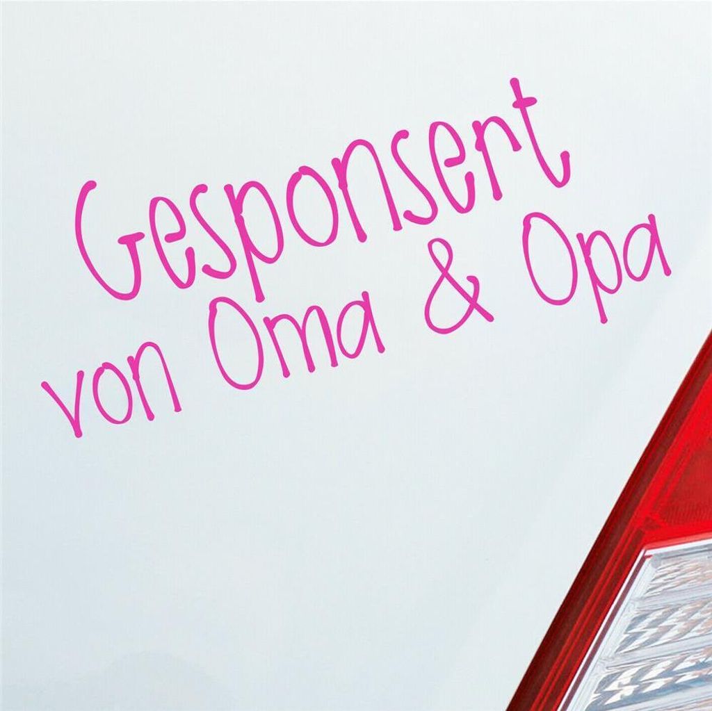 Auto Aufkleber Gesponsort von Oma & Opa Schriftzug KFZ Car 19x8 cm Pink Sticker Heckscheibenaufkleber