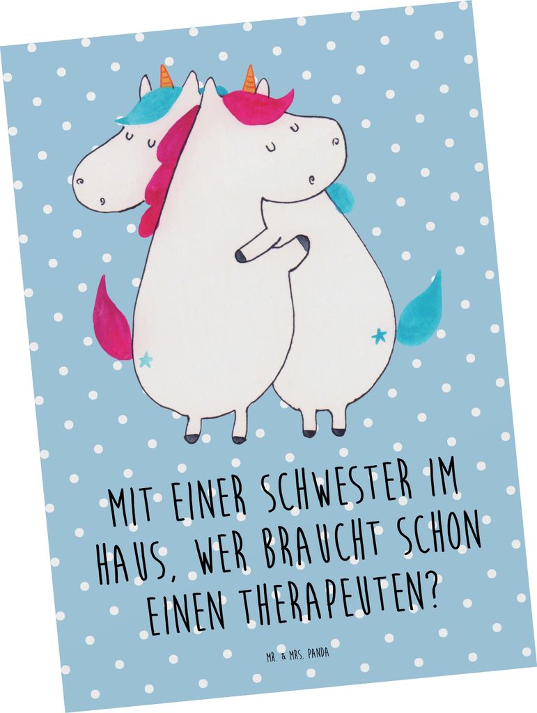 Mr. & Mrs. Panda Grußkarte Schwester Glück - Blau Pastell - Geschenk, Ansichtskarten, Postkarten, Postkarte, Ansichtskarte, Familiengeschenk, Bez...