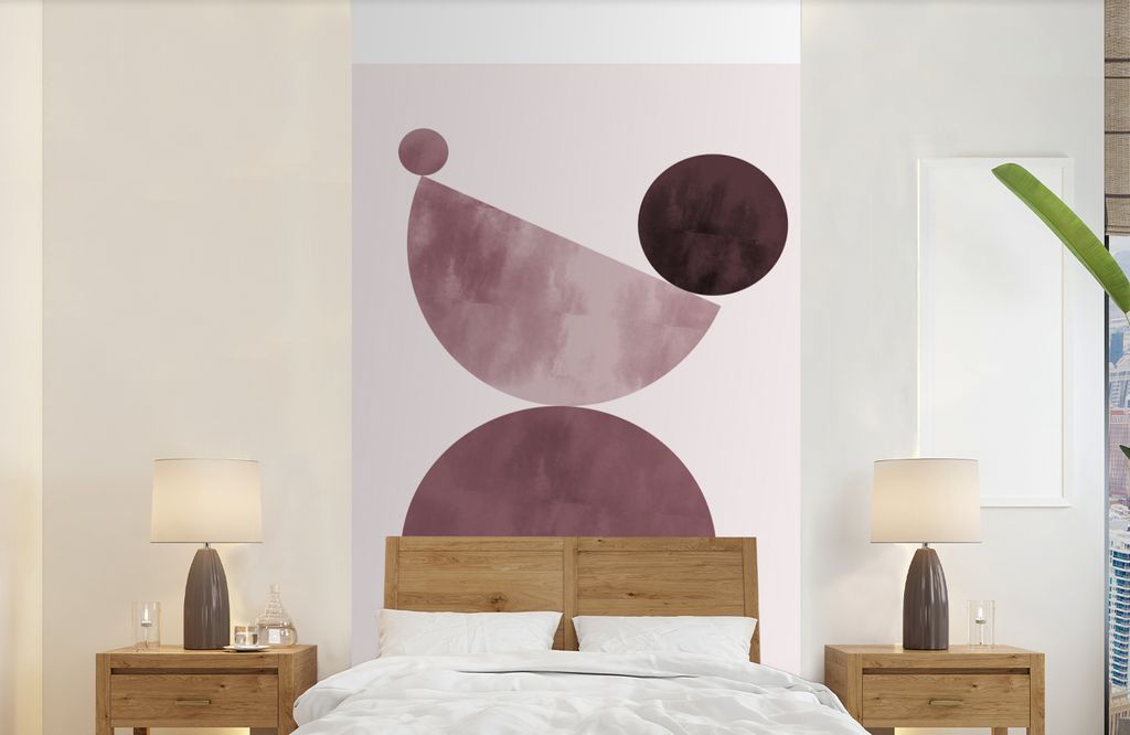 MuchoWow Fototapete für Wohnzimmer oder Schlafzimmer Wandtapete Vinyl Motivtapete Formen - Abstrakt - Pastell - Rosa - 120x240 cm - Hintergrundbild