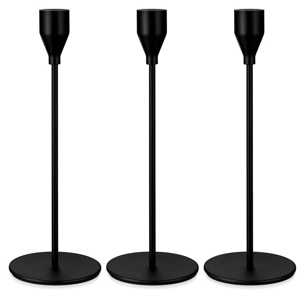 3er Set Kerzenständer Schwarz, 24 cm, Metall Kerzenhalter für Stabkerzen, Vintage Deko für Kegelkerzenhalter bei Hochzeiten und Abendessen