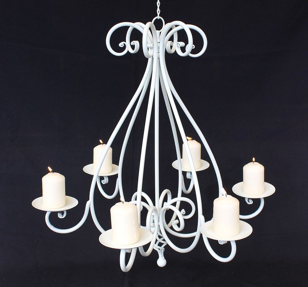 Kronleuchter 95297 Weiß Kerzenhalter H-60 cm Kerzenständer Hängeleuchter Metall