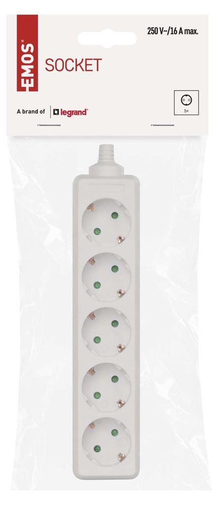 Steckdosenleiste ohne Kabel, 5 Steckdosen SCHUKO