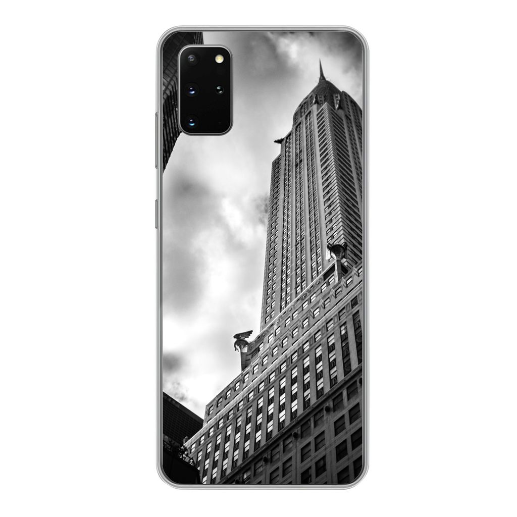 MuchoWow Handyhülle Schutzhülle Hülle für Samsung Galaxy S20 Plus Chrysler Building in New York von unten nach oben in Schwarz-Weiß Silikon ...